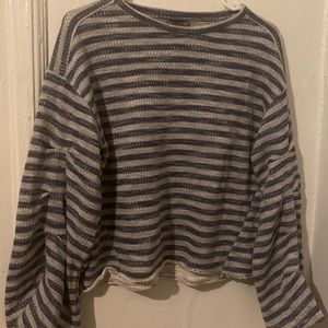 knitted-felt white and dark blue striped sweater